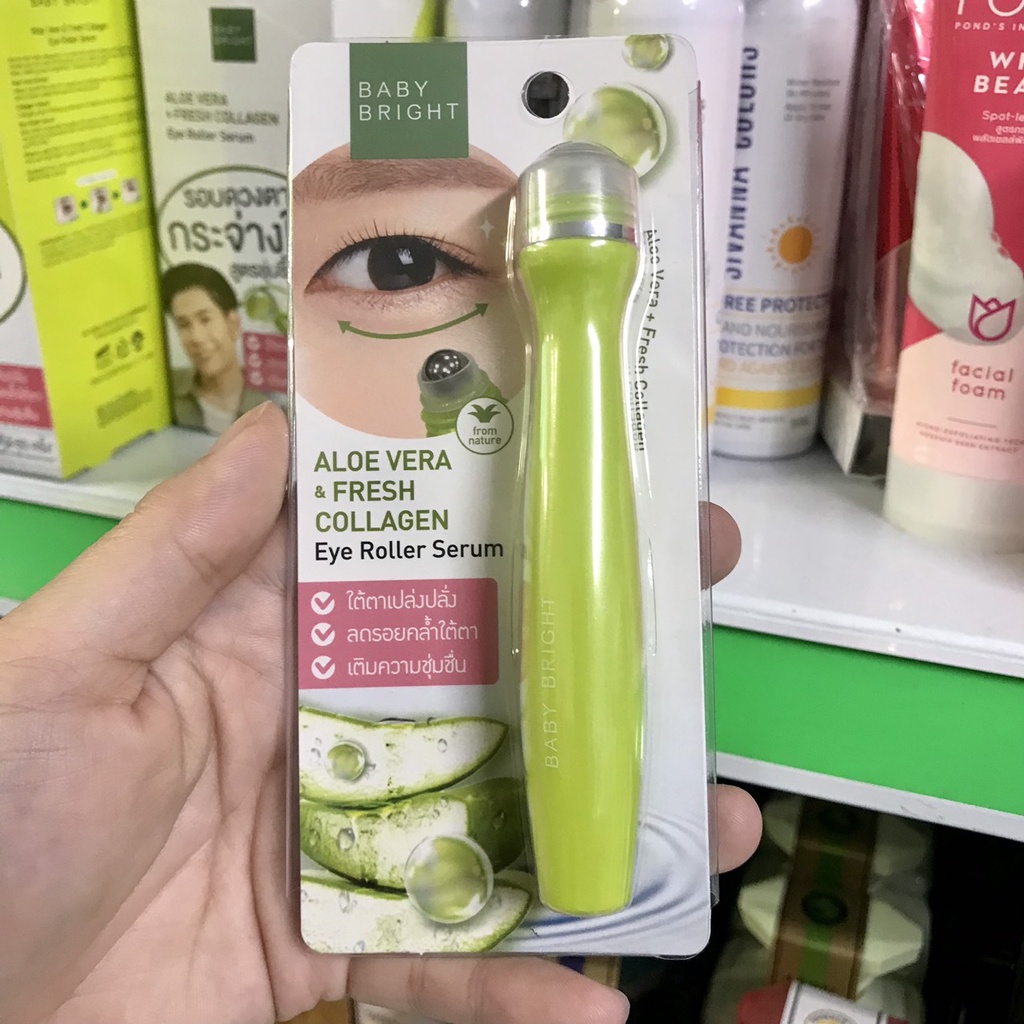 Cây Lăn Mắt Lô Hội Và Collagen Tươi Baby Bright Aloe Vera &amp; Fresh Collagen Eye Roller Serum 15ml