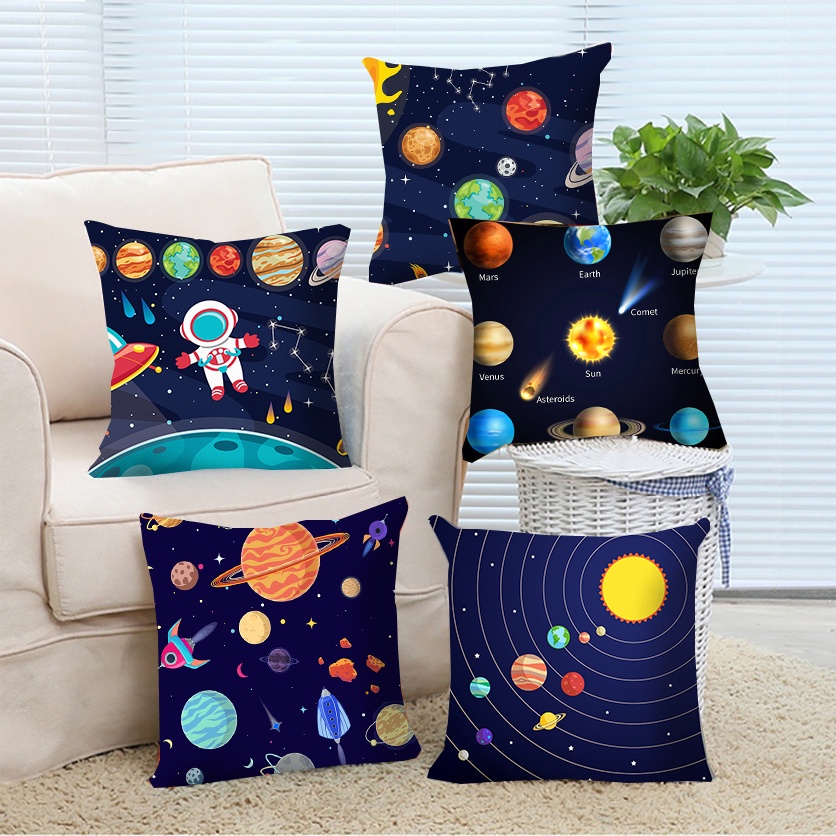 Vỏ Gối Polyester Một Mặt In Họa Tiết Vũ Trụ Hệ Mặt Trời Trang Trí Nhà Ở / Văn Phòng