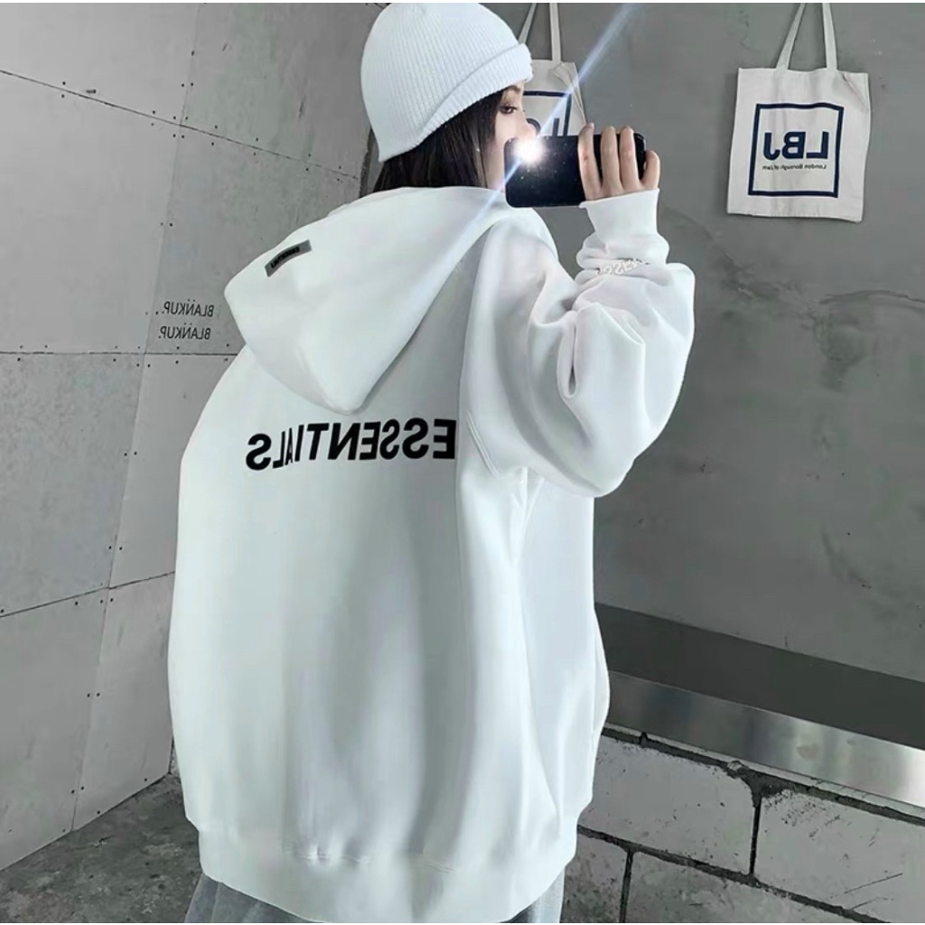 ÁO KHOÁC NỈ CÓ NÓN IN ESENTIAL CÓ TÚI FORM NAM NỮ KHÓA KÉO ZIPPER CỰC CHẤT