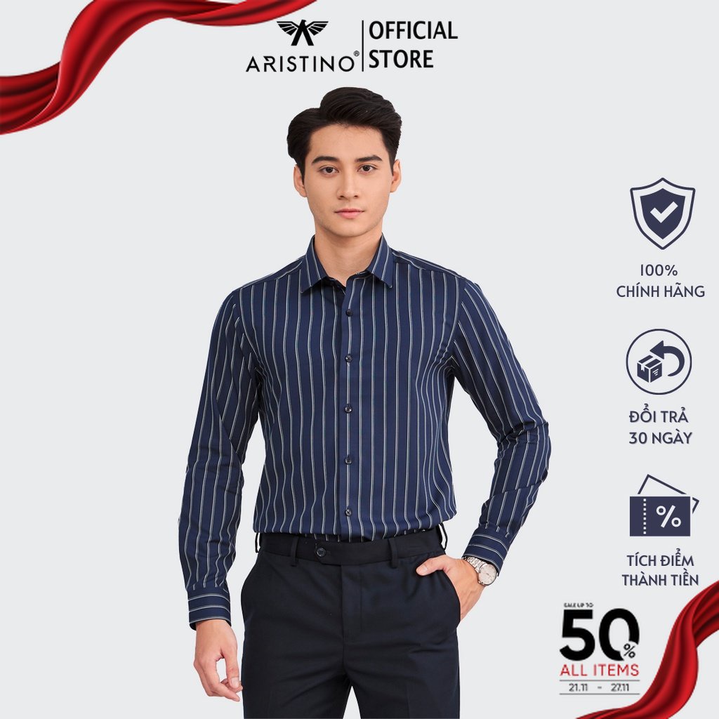 (Mẫu mới) Áo sơ mi nam dài tay ARISTINO họa tiết kẻ sọc trên nền xanh tinh tế, thanh lịch - ALS12202