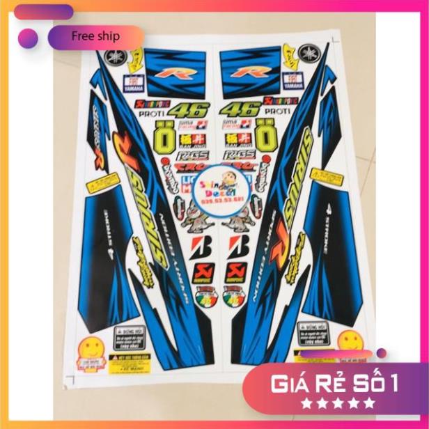 FREE SHIP + QUÀ TẶNG Tem rời dán xe Sirius chữ R xanh đen