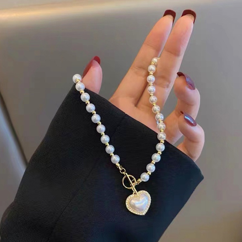 Dây chuyền ngọc trai 17KM mặt trái tim phong cách thời trang Hàn Quốc