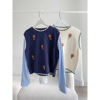 Set áo ghile tay somi liền thêu hoa 2 màu lenclothing 8948