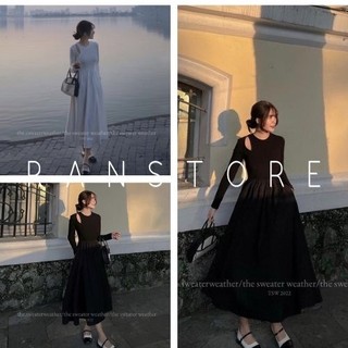 Váy khoét vai cổ tròn dáng xòe / Đầm dự tiệc nữ dáng dài 2 màu sang chảnh_ranstore