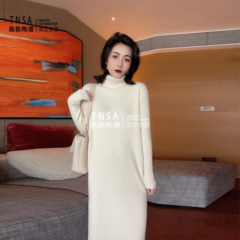 Áo khoác len nữ dài rộng rãi và dày dặn, phần vừa và dài phù hợp với bộ đồ dệt kim, áo khoác mới vào mùa thu đông