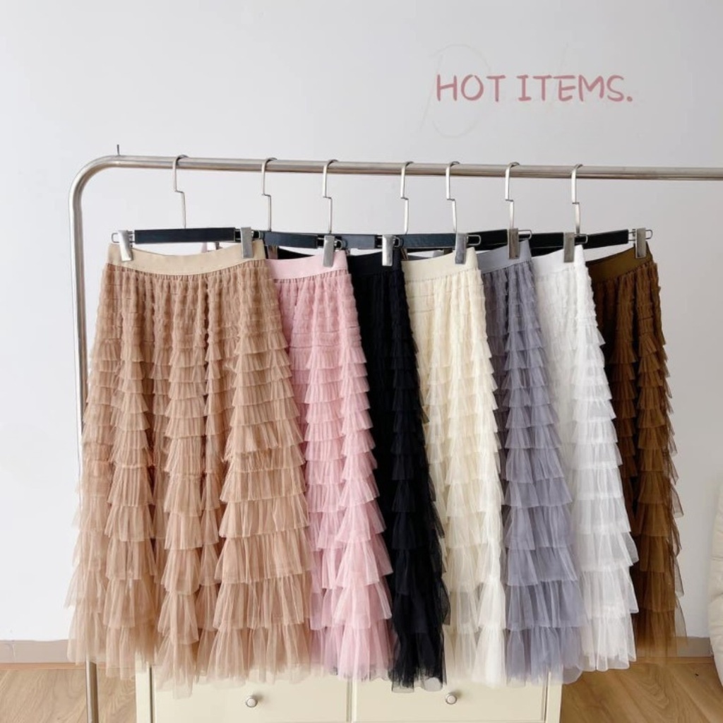 Chân váy dài hàng QCCC, chân váy ren tầng, cạp chun bọc vải dày dặn hàng loại 1