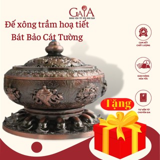 [Có quà tặng] Đế xông trầm-đốt nhang vòng khắc hoạ tiết Bát bảo