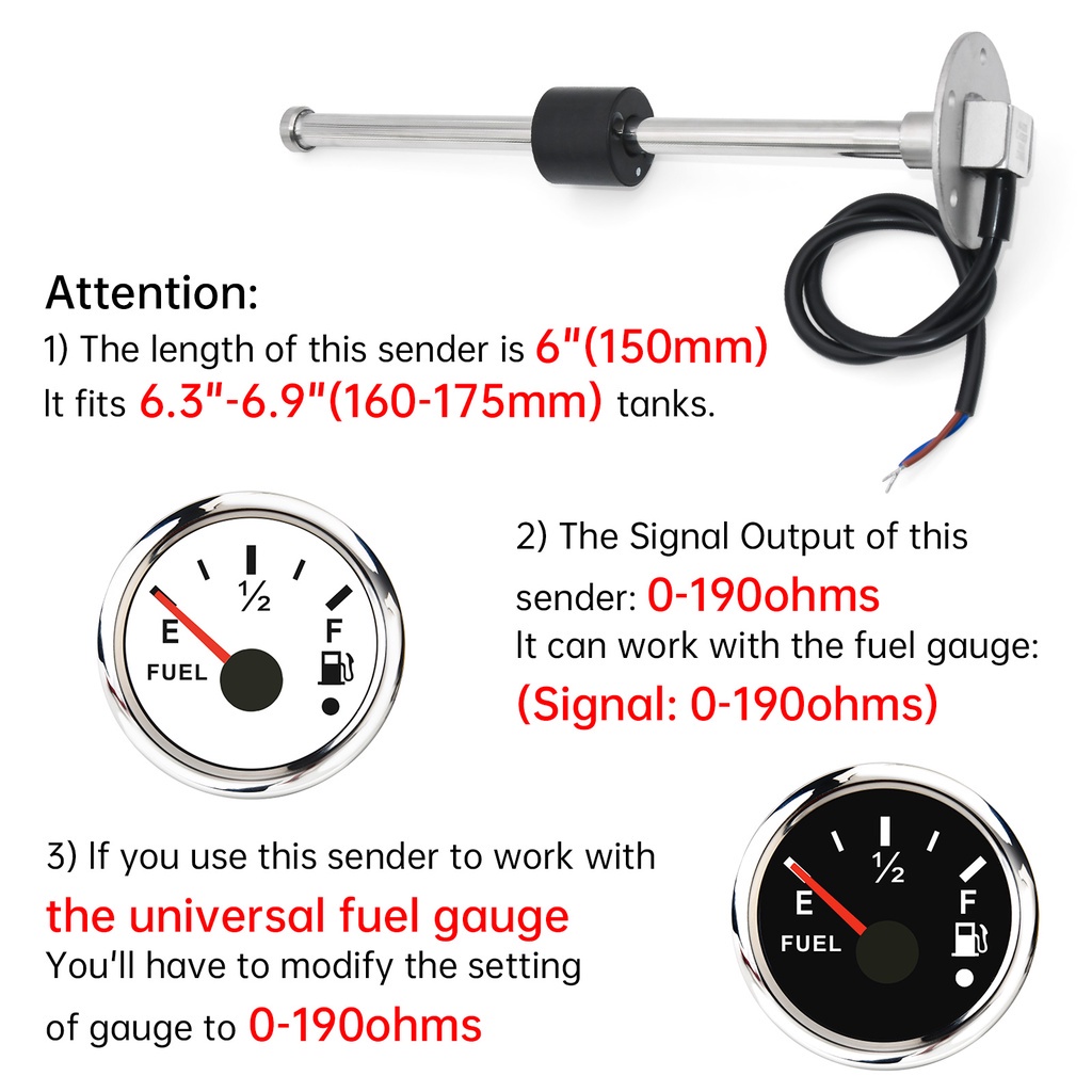 Cảm Biến Đo Mức Nước Nhiên Liệu 100mm-1000mm 0~190 240~33 ohm Cho Tàu Thuyền