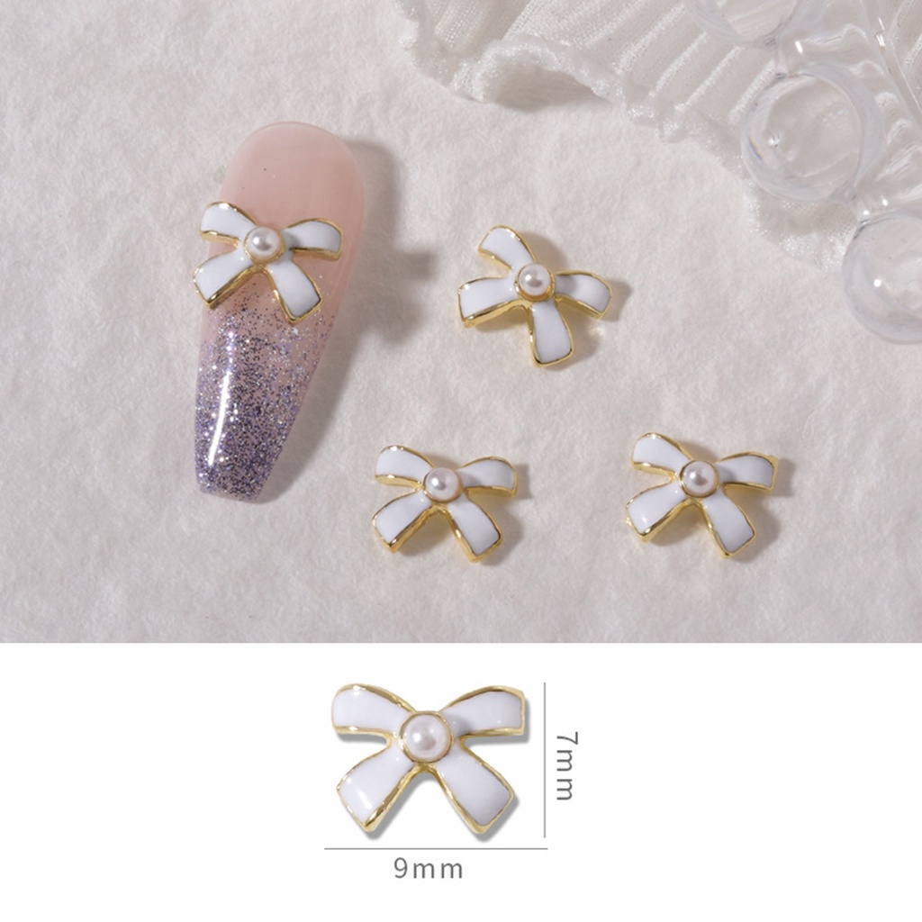 [beautymart] Set 5 Phụ Kiện Trang Trí Móng Tay Hiệu Ứng Ánh Kim Loại Sáng Bóng Hình Nơ Màu Trắng Đen