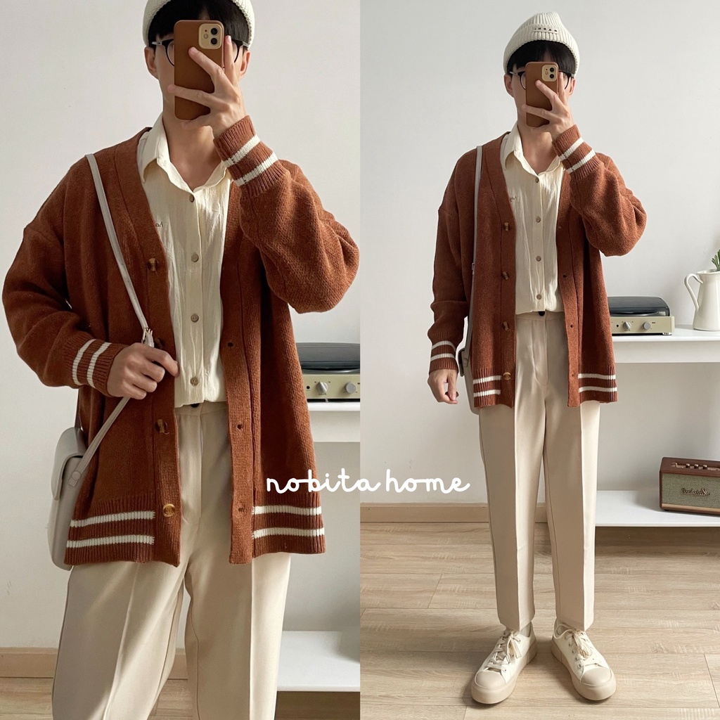 NOBITA HOME - Áo khoác cardigan len dáng dài qua mông, form rộng 7807