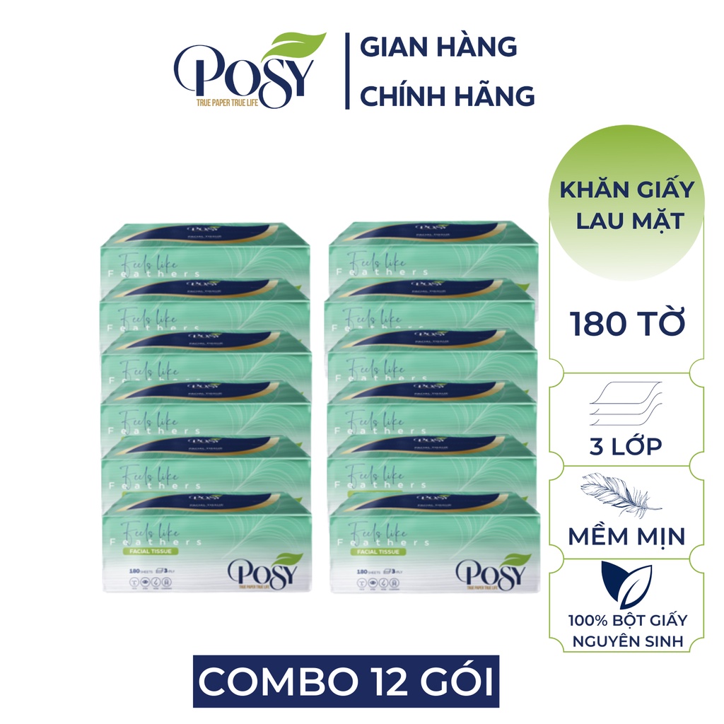 COMBO 12 GÓI Khăn giấy rút cao cấp POSY 180 tờ 3 lớp, mềm mịn tiện dụng