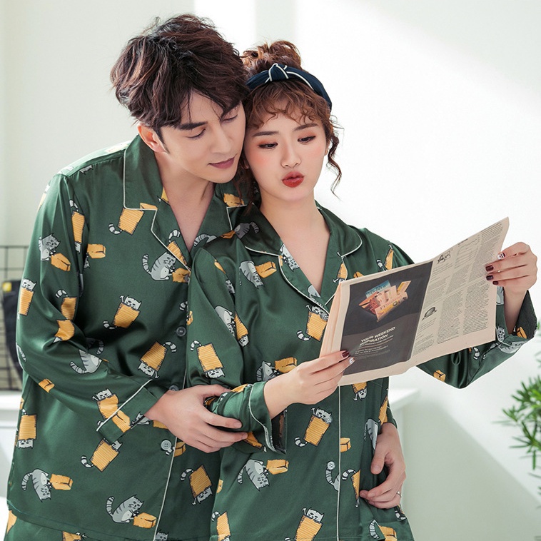 ☞Bộ Đồ Ngủ Vải Lụa Lạnh Mỏng Cỡ Lớn In Họa Tiết Chú Cún Đơn Giản Thoải Mái Thời Trang Cho Nam Và Nữ