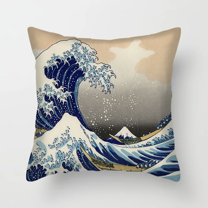 Vỏ Gối In Họa Tiết Ukiyo-e Kanagawa Phong Cách Nhật Bản 45X45cm