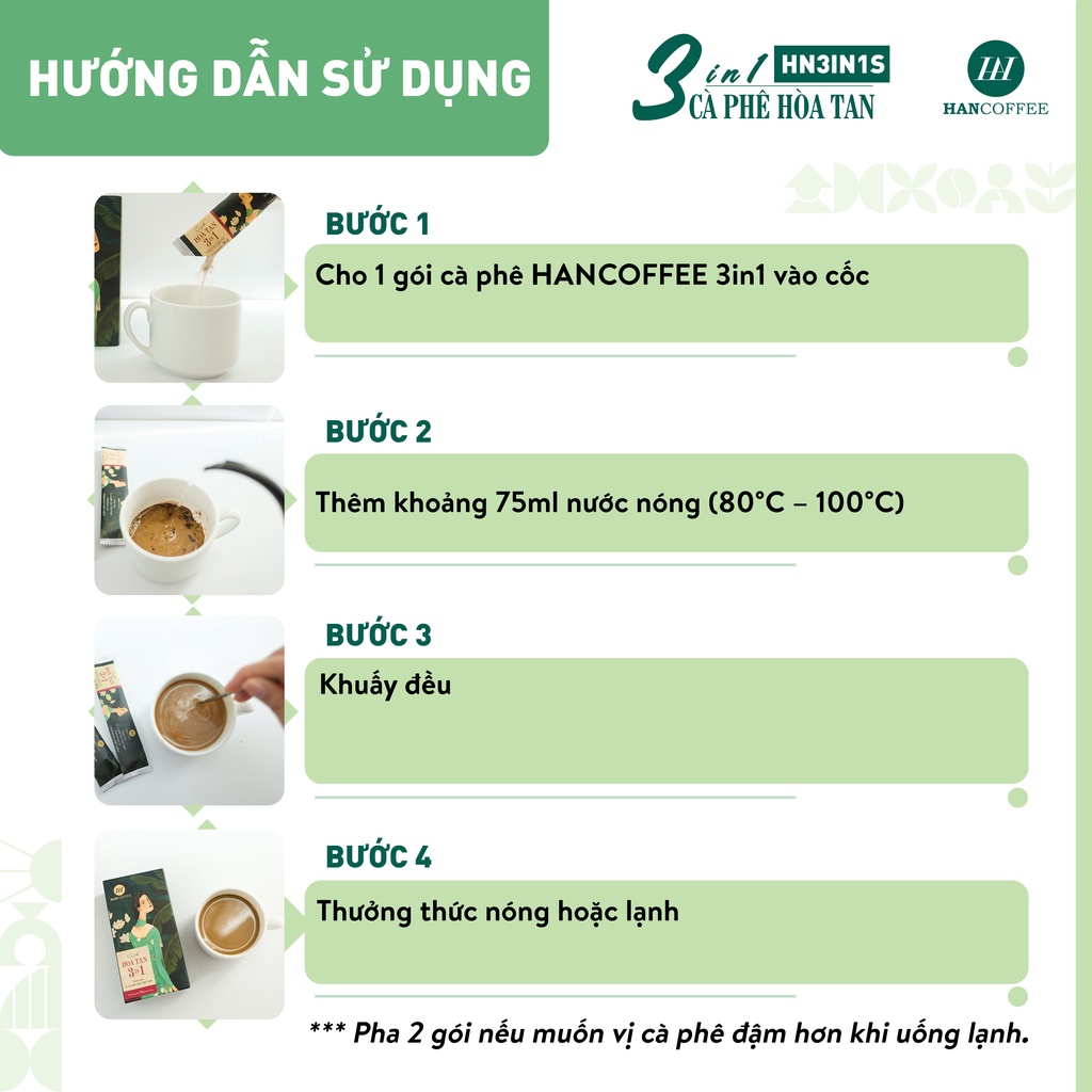 Cà Phê Hòa Tan 3IN1 Sấy Lạnh HANCOFFEE Ngọt Nhẹ, Đắng Dịu, Thơm Mùi Sữa Hộp 5 Gói