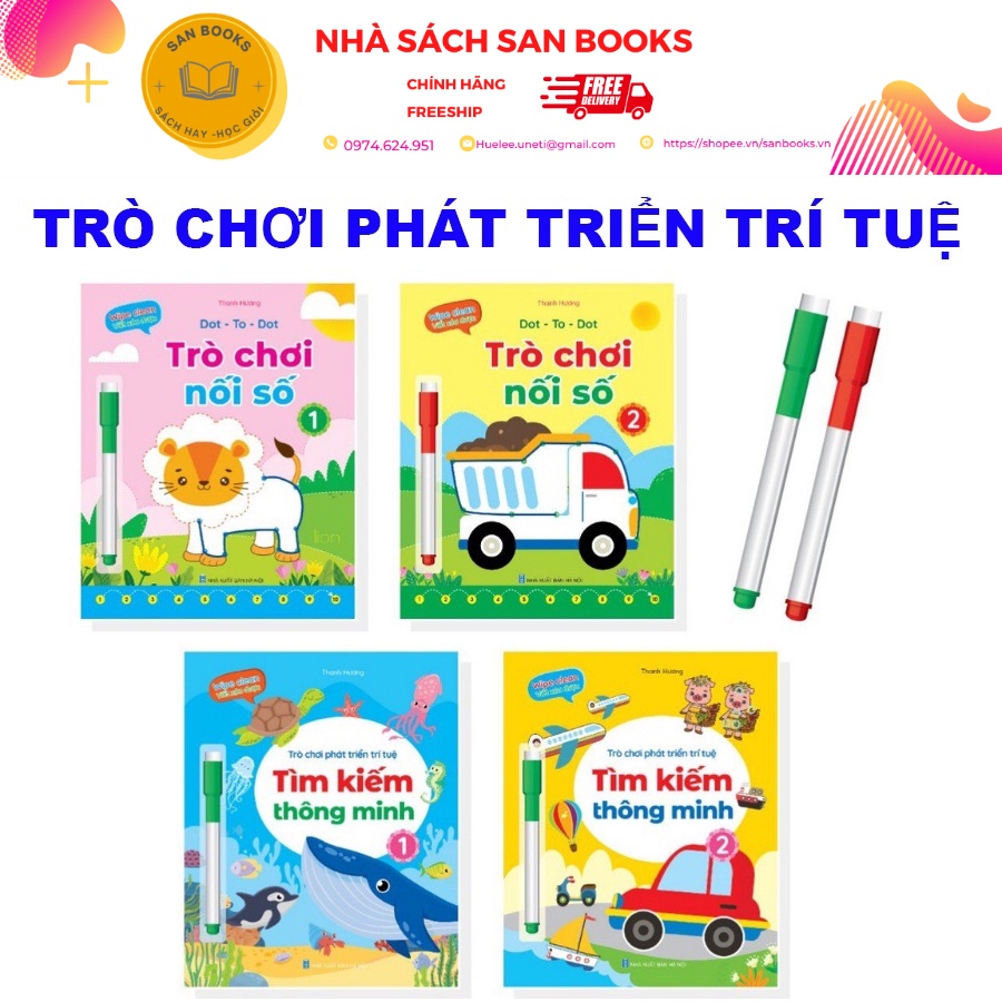 Sách - Trò Chơi Phát Triển Trí Tuệ - Viết xóa được dành cho trẻ từ 2-6 tuổi - (4 cuốn + tặng 2 bút) - Wipe Clean