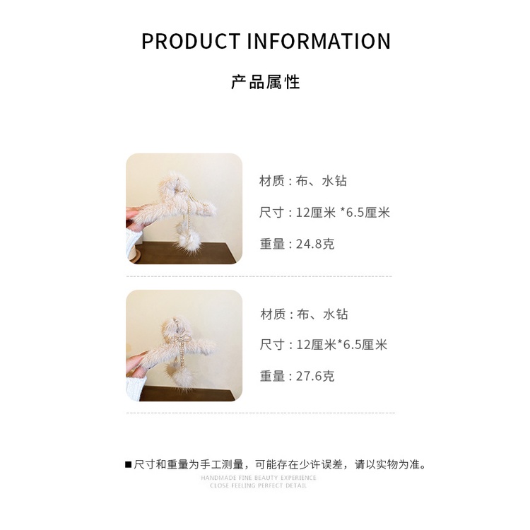 Kẹp Tóc Nơ Đính Đá Phối Lông Phong Cách Hàn Quốc Thanh Lịch Dành Cho Nữ