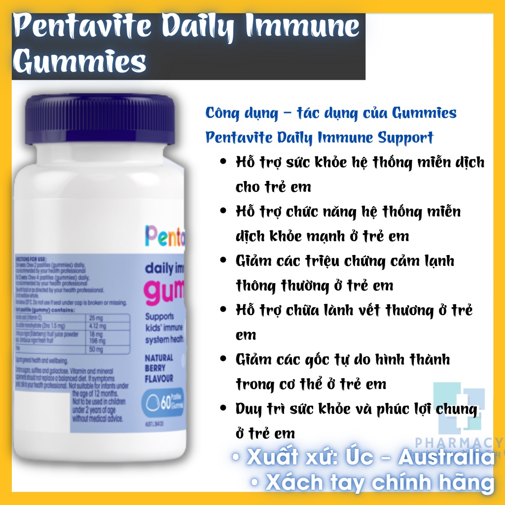60 Viên kẹo bổ sung Vitamin cho bé Vitamin Gummies Pentavite 60 Daily Immune Support - Pharmacy