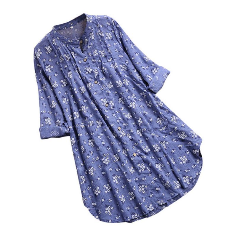 Đầm Sơ Mi Mini Tay Dài Xếp Ly In Họa Tiết Hoa Thanh Lịch Cho Nữ