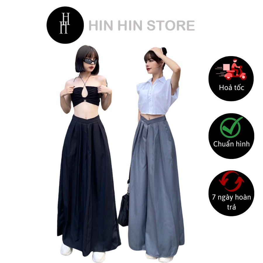 Quần váy xếp ly dài qua gối màu xám &amp; màu đen HCV41 Hỉn Hỉn Store