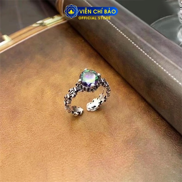 Nhẫn bạc nữ hoa Iris đá đen, đa sắc cá tính chất liệu bạc Thái 925 thời trang phụ kiện trang sức Viễn Chí Bảo N000772