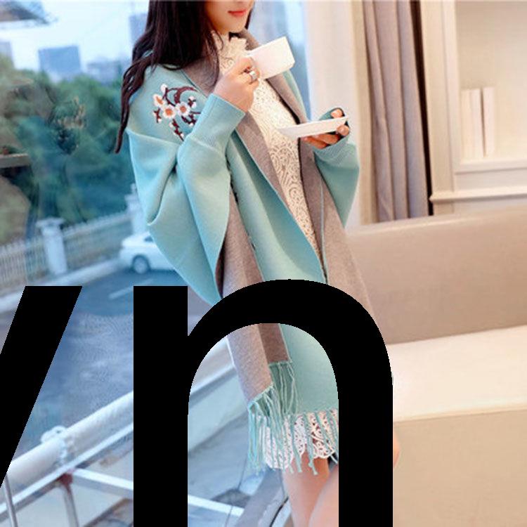 Áo Choàng Sweater Dài Trung Bình Thêu Họa Tiết Phong Cách Dân Tộc Hàn Quốc Thời Trang Thu Đông Cho Nữ