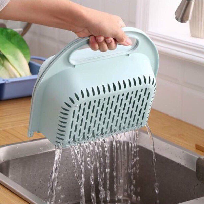 thau kèm rổ 2 in 1 gấp gọn, Thau 2 trong 1 kèm rổ gập rửa rau củ đa năng, rổ gấp gọn rửa trái cây tiện dụng