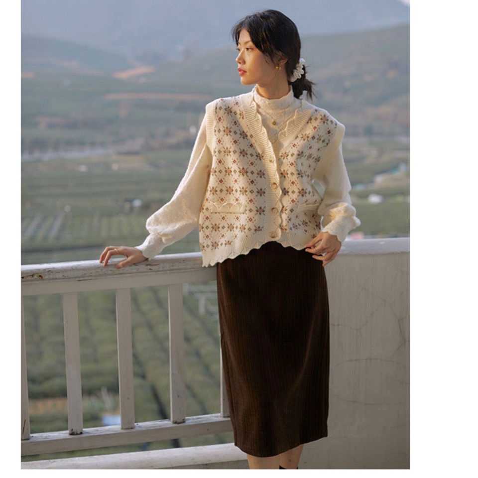Áo Khoác Cardigan Dệt Kim Cổ Chữ V Dáng Rộng Phong Cách Vintage Dành Cho Nữ