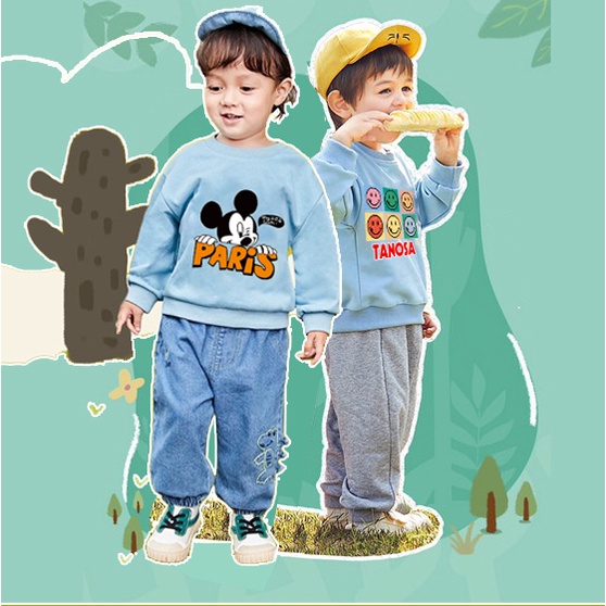 Áo Sweater Dài Tay Nỉ da cá Họa Tiết Hoạt Hình Theo Phong Cách Thu Đông Hàn Quốc Dành Cho Bé Gái Bé Trai