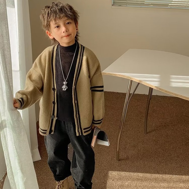 Áo Khoác Len Cardigan Dáng Rộng Thoải Mái Thời Trang Cho Bé Trai 3-15 Tuổi