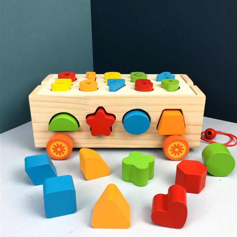 Đồ Chơi Gỗ: Xe Kéo Thả Số & Hình Khối- GIÚP BÉ PHÁT TRIỂN TAY, MẮT- LÀM QUEN VỚI CON SỐ, MẦU SẮC & HÌNH KHỐI