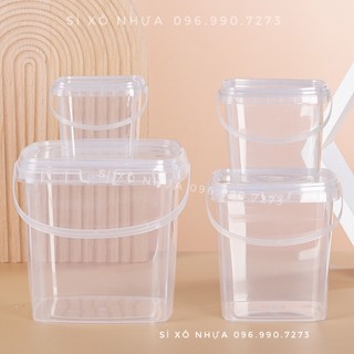 (SET 10 | 500ML) Xô Nhựa Dáng Vuông Quai Xách, Xô trà sữa, Xô bánh kẹo , Xô đựng hoa quả khô mứt Tết giá rẻ