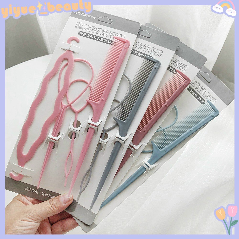 Bộ Kẹp Uốn Tóc Bốn Mảnh Bằng Nhựa Bốn Màu Sắc Kèm Dây Buộc Tóc Xoăn Họa Tiết Phong Cách Hàn Quốc HB