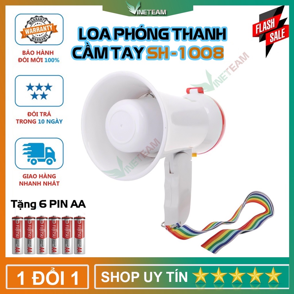Loa Phóng Thanh Cầm Tay Mini SH-1008 TẶNG KÈM 6 Viên Pin AA -DC4701+DC00002