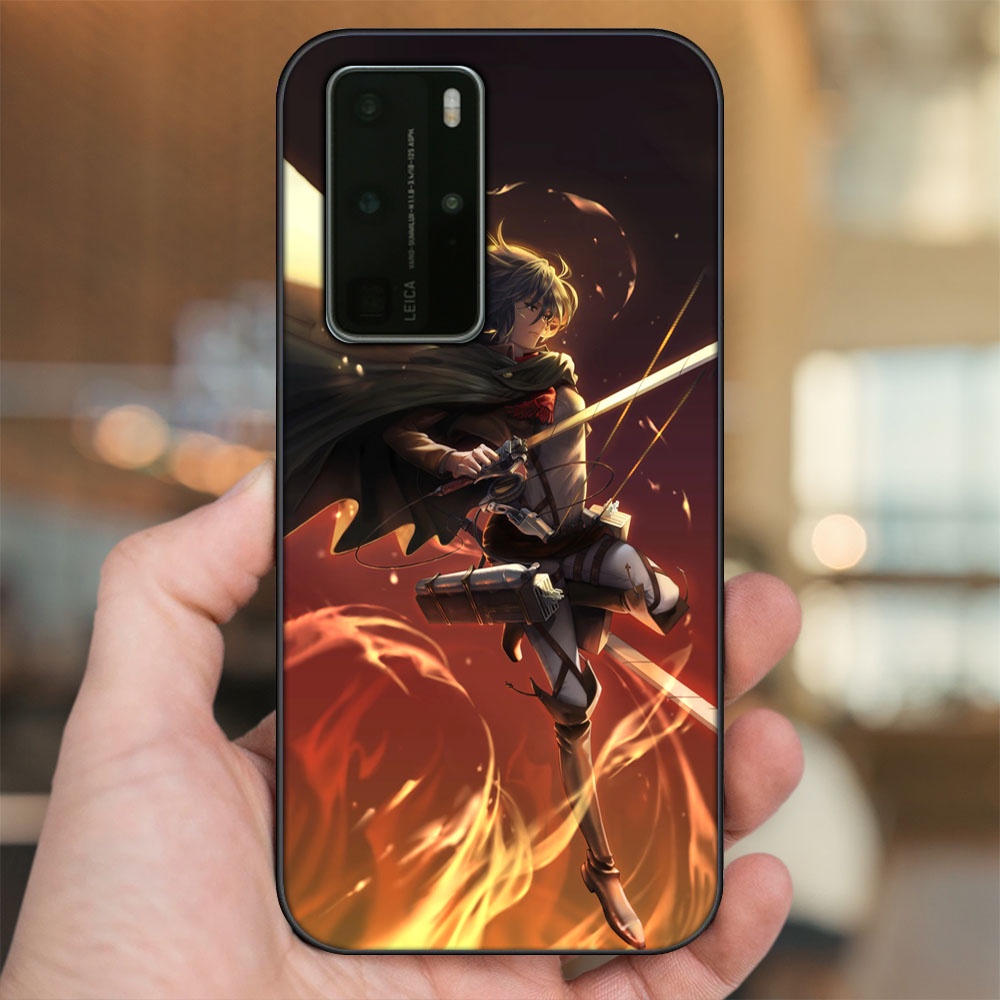 Ốp lưng Huawei P40 Pro viền đen in hình Mikasa Ackerman Attack On Titan