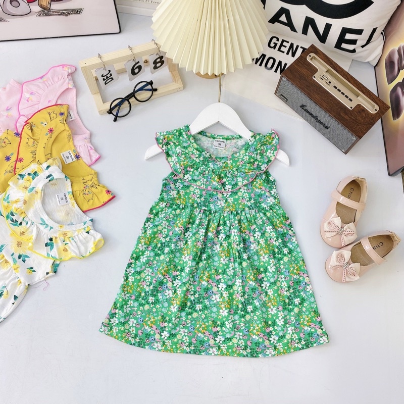 Váy thun cotton bèo cổ VNXK bé gái