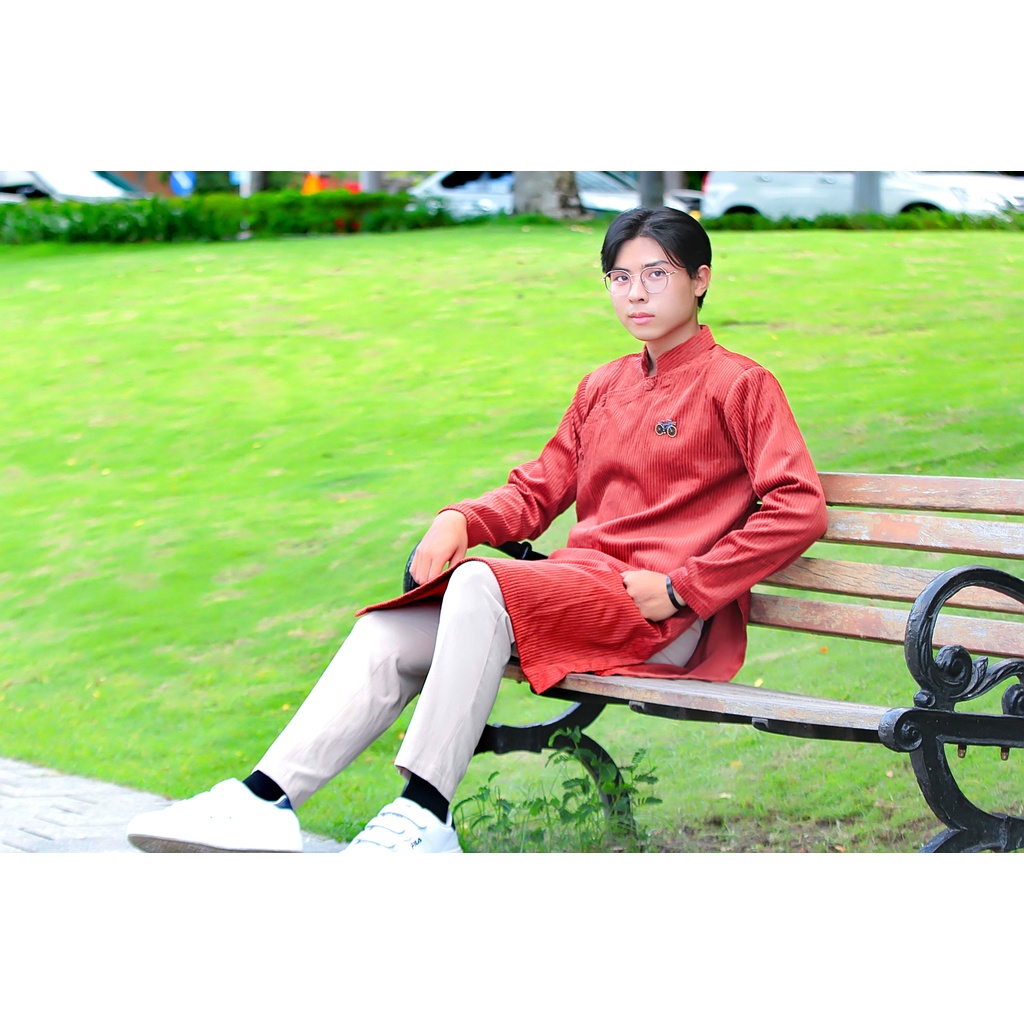 Áo dài nam cách tân màu Nâu phong cách hoài cổ