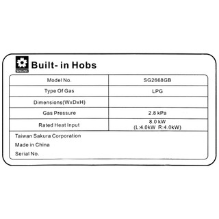 Bếp gas âm SAKURA SG-2668GB (Hàng Chính hãng - Bảo hành 24 tháng)