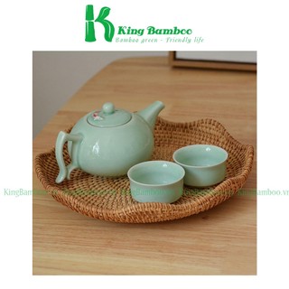 Đĩa mây thấp đựng hoa quả đồ ăn mây tre đan KING BAMBOO
