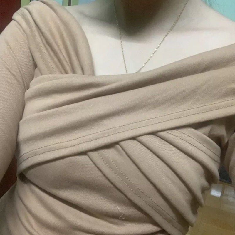 Áo trễ vai đắp chéo tay dài thời trang thu đông cao cấp