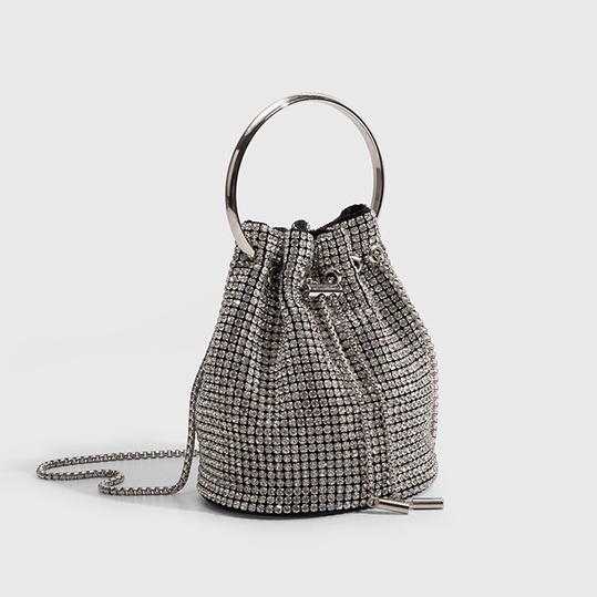 Túi Đeo Chéo Đính Đá Lấp Lánh Phối Dây Xích Thời Trang Cho Nữ