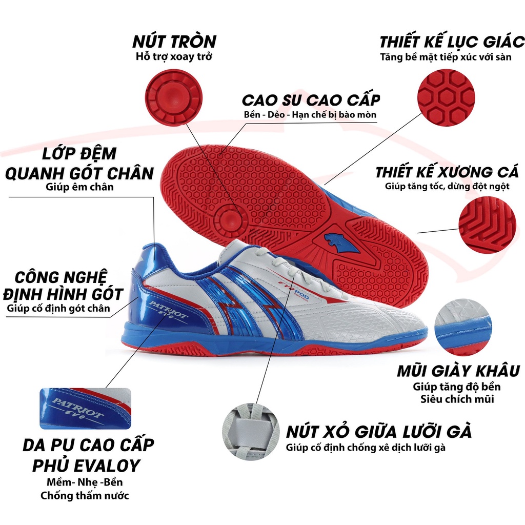 Giày đá banh đế bằng sân futsal Pan Thailand Patriot Evo Pod Control IC