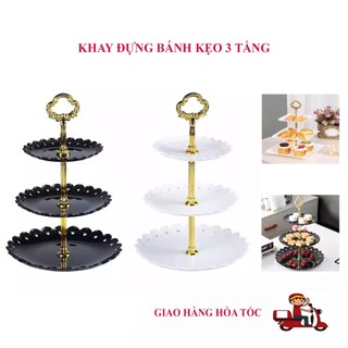 Khay mứt 3 tầng, khay đựng bánh kẹo hoa quả 3 tầng bằng nhựa cao cấp dài 38cm