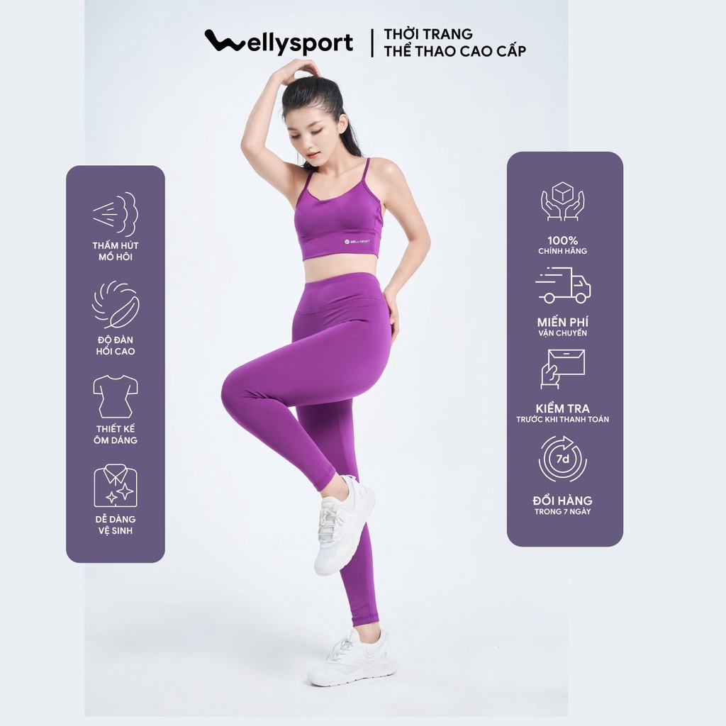 Bộ đồ tập Yoga, Gym Welly Sport, áo bra 1 dây đan kèm mút đệm siêu nâng ngực, Màu Tím Pansy, Mã BOTN01