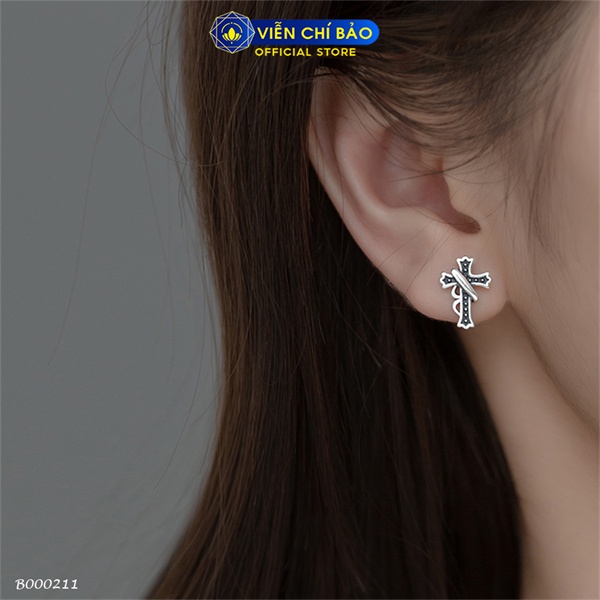 Bông tai chữ thập chất liệu bạc Thái thời trang phụ kiện trang sức nữ Viễn Chí Bảo B000211