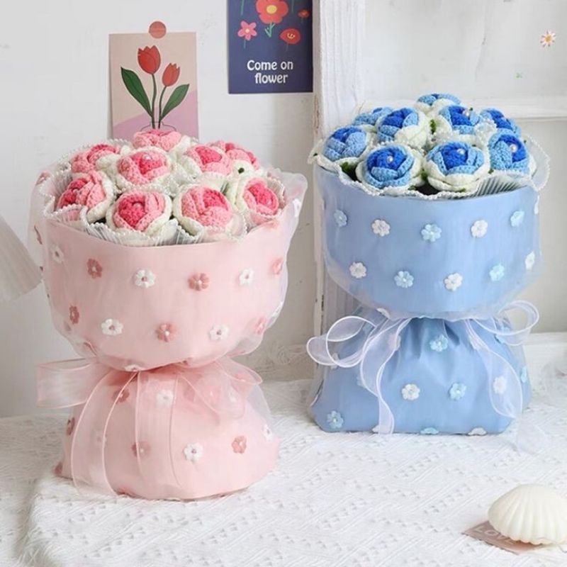 Hoa hồng len handmade dệt tay hot trend 🌹🌹 (1 bông)