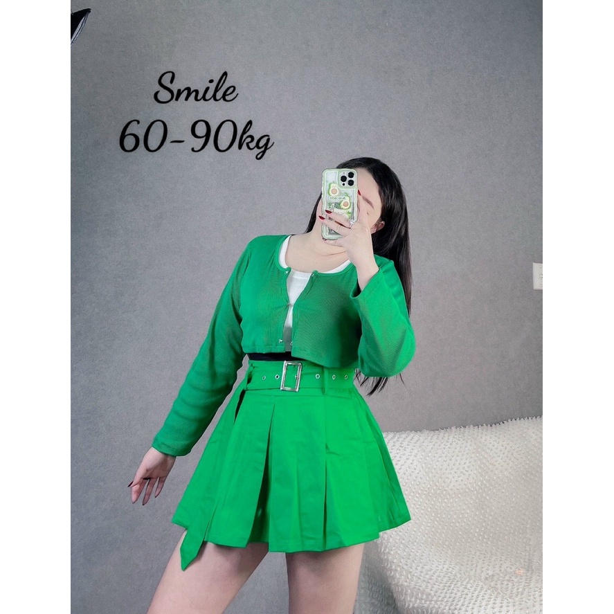 Áo croptop bigsize tay dài xanh lá tặng kèm thun balo trắng Smilebigsize 60-90kg