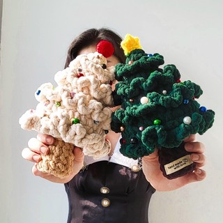 Chậu cây thông noel mini bằng len handmade (tặng kèm đèn led nhấp nháy)