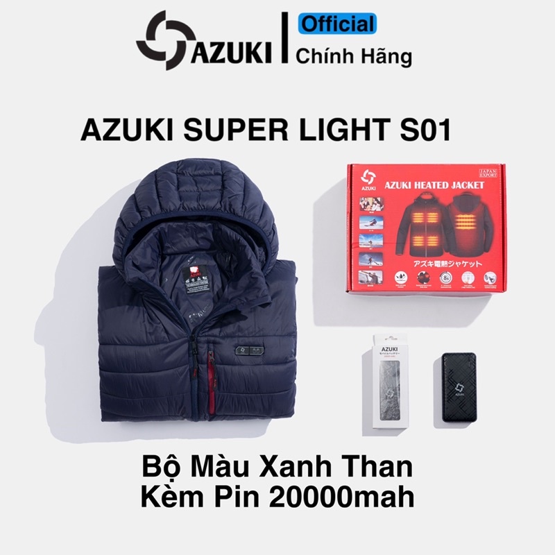 Áo Sưởi Ấm Azuki 2023 Super Light S01 Siêu Nhẹ Siêu Ấm, Pin 24000mah, Bảo Hành 12 Tháng