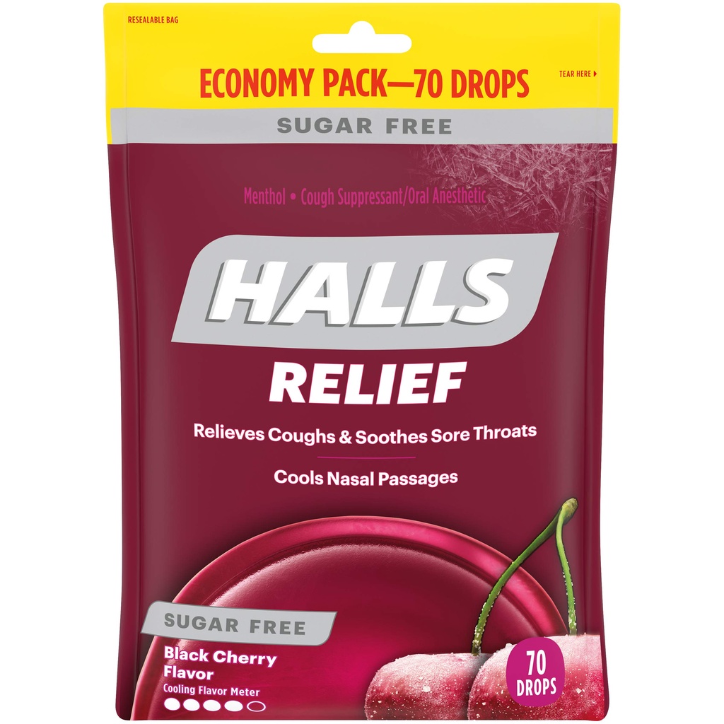 Kẹo ngậm Halls không đường hương black cherry - Hàng Mỹ