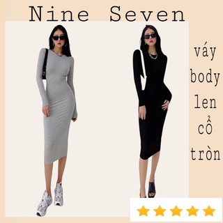 Váy len ôm body Đầm len cổ tròn dài tay dáng dài 107cm chất len tăm co dãn cực tôn dáng